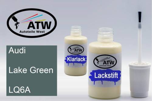 Audi, Lake Green, LQ6A: 20ml Lackstift + 20ml Klarlack - Set, von ATW Autoteile West.